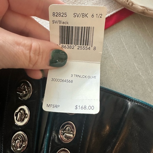 Coach Black Leather Gloves with Silver Buttons - Picture 3 of 4